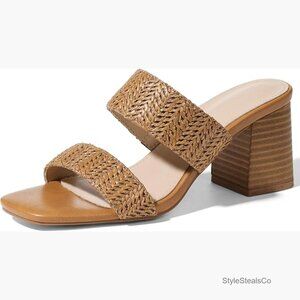 Women's Heeled Sandals Slip On Square Toe Block Heel Summer Dressy Shoes